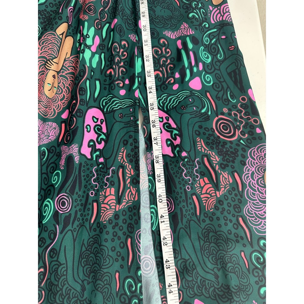 Unique Vintage Psychedelic Capelet Sleeveless Maxi Dress XL 14 Green Whimsigoth - Picture 8 of 13